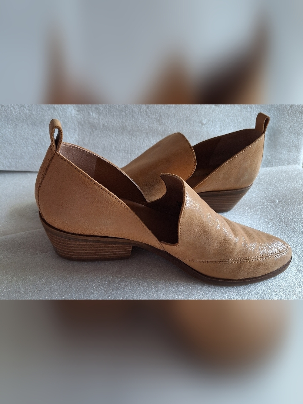 Lucky Brand Mahzan Hazel Leather Chop-out Pointed Toe Block Heel Loafers 7.5 M